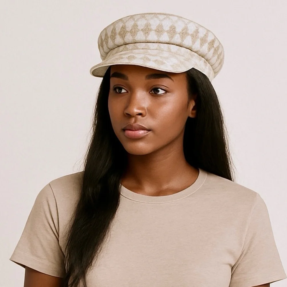 Boho Classic Houndstooth Newsboy Cap | Stylish Beige & White Baker Boy Hat